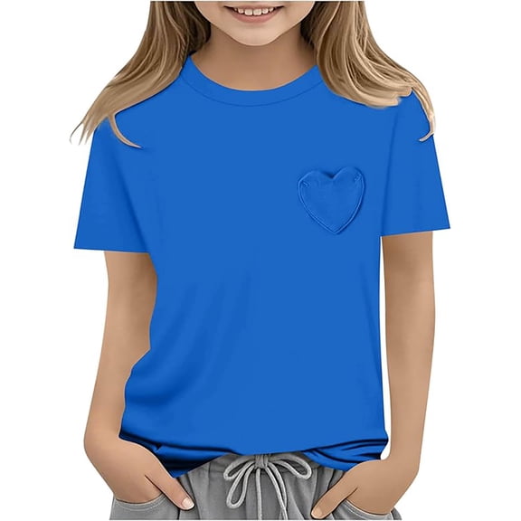 Shirts for Girls Short Sleeve Tops Crewneck Blue Summer Clothing T Shirts for Girls 2T