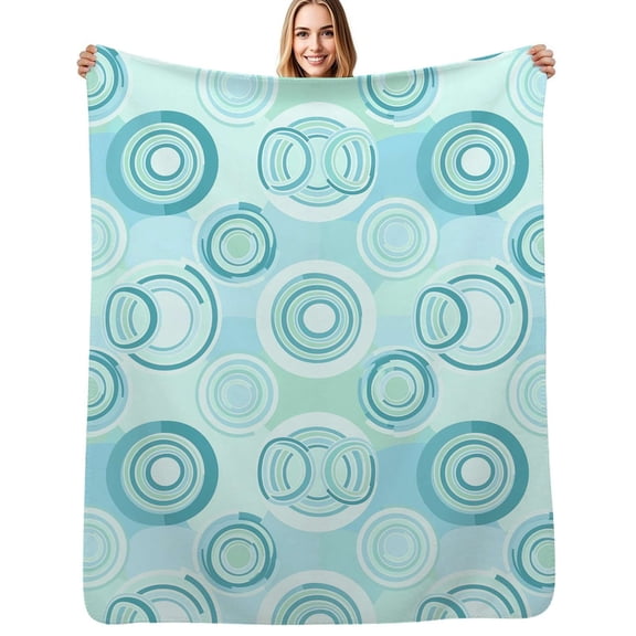 Abstract blue concentric circle pattern Flannel Blanket Warm Soft Bedding Throws Winter Camping Chair Sofa Bed