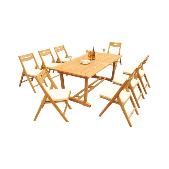 Grade-A Teak Dining Set: 8 Seater 9 Pc: 94" Mas Rectangle Trestle Leg Table And 8 Surfliner Folding Reclining Arm Chairs WholesaleTeak #51SL2109