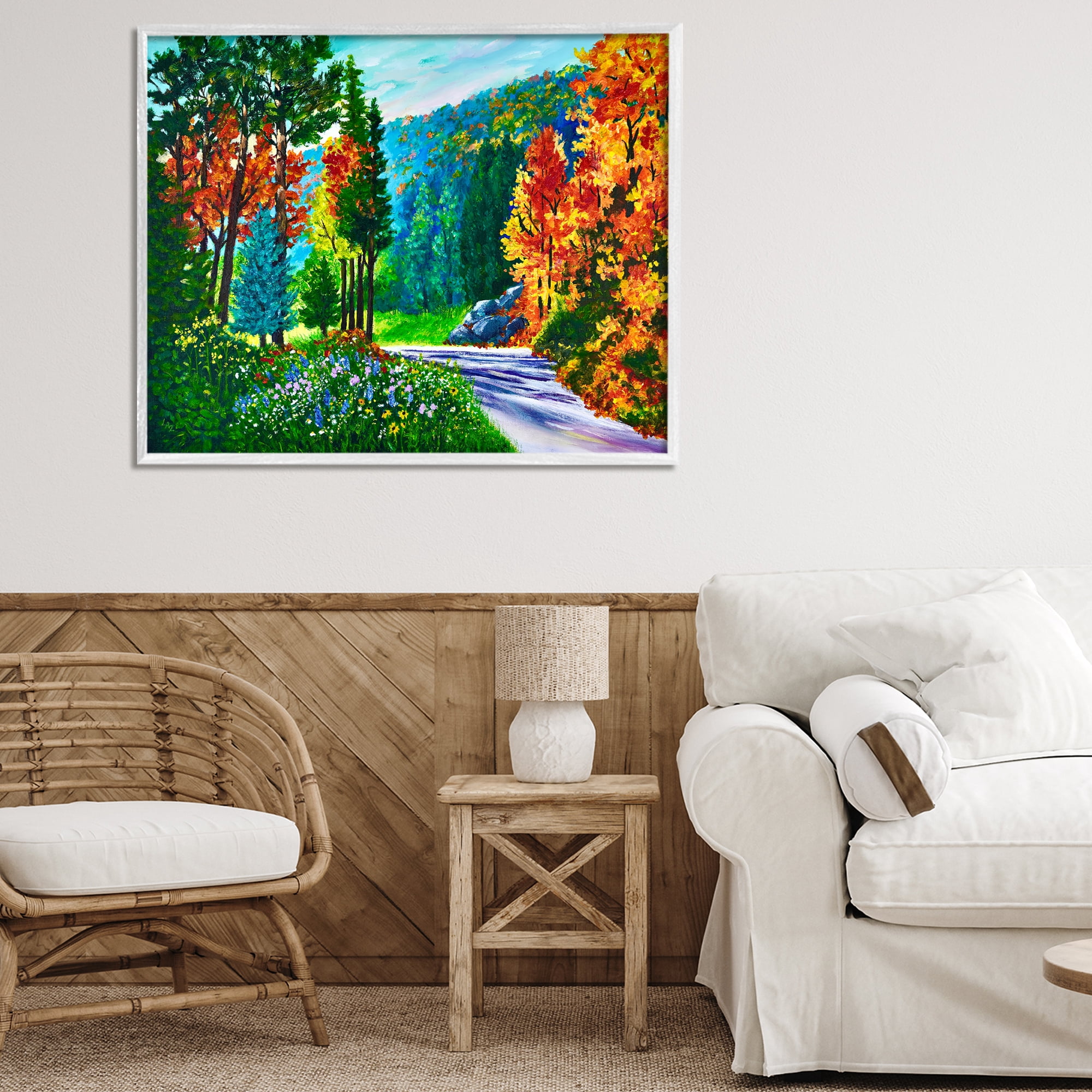 Stupell Industries Sunlit Autumn Woodland Pathway White Framed Giclee Art, design by Lee Ann Zirbes