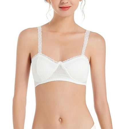 Backless Bras for Women No Underwire Bra Thin Cup Comfortable Lace Underwear V-Neck Back-Smoothing Bra Feature Hook and Eye Closure Demi & Balconette Bra Style Y-496   White L