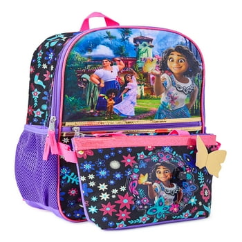 Disney Encanto Magic Family Girls 17" Laptop Backpack 2-Piece Set with Lunch Tote Bag, Purple Pink