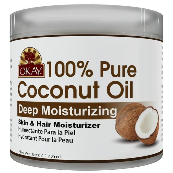 Okay Pure Naturals Pure Coconut Oil with Vitamin E Natural Skin Moisturizer and Anti Dandruff Formula, 6 oz