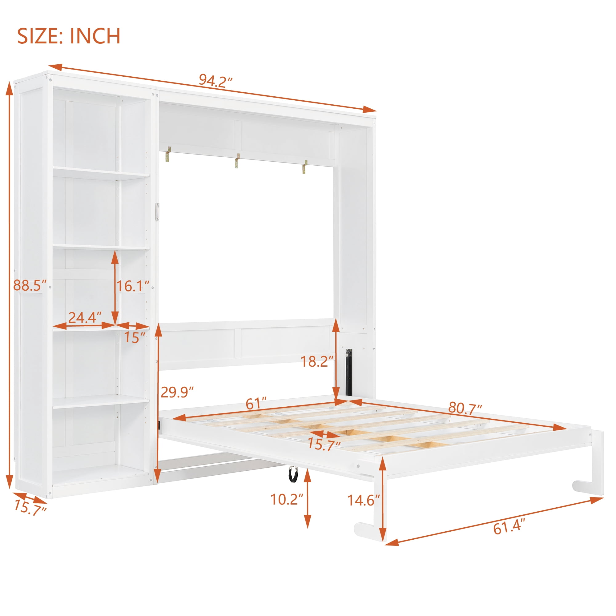 Noble House Queen Murphy Wall Bed with 5-Layer Shelves,White