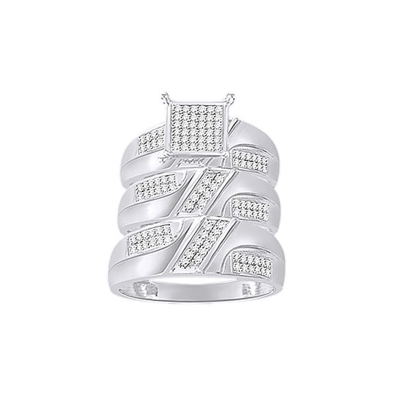AFFY White Natural Diamond Engagement & Wedding Trio Band Ring Set In 14K White Gold Plated Sterling Silver 925 (0.5 Cttw)