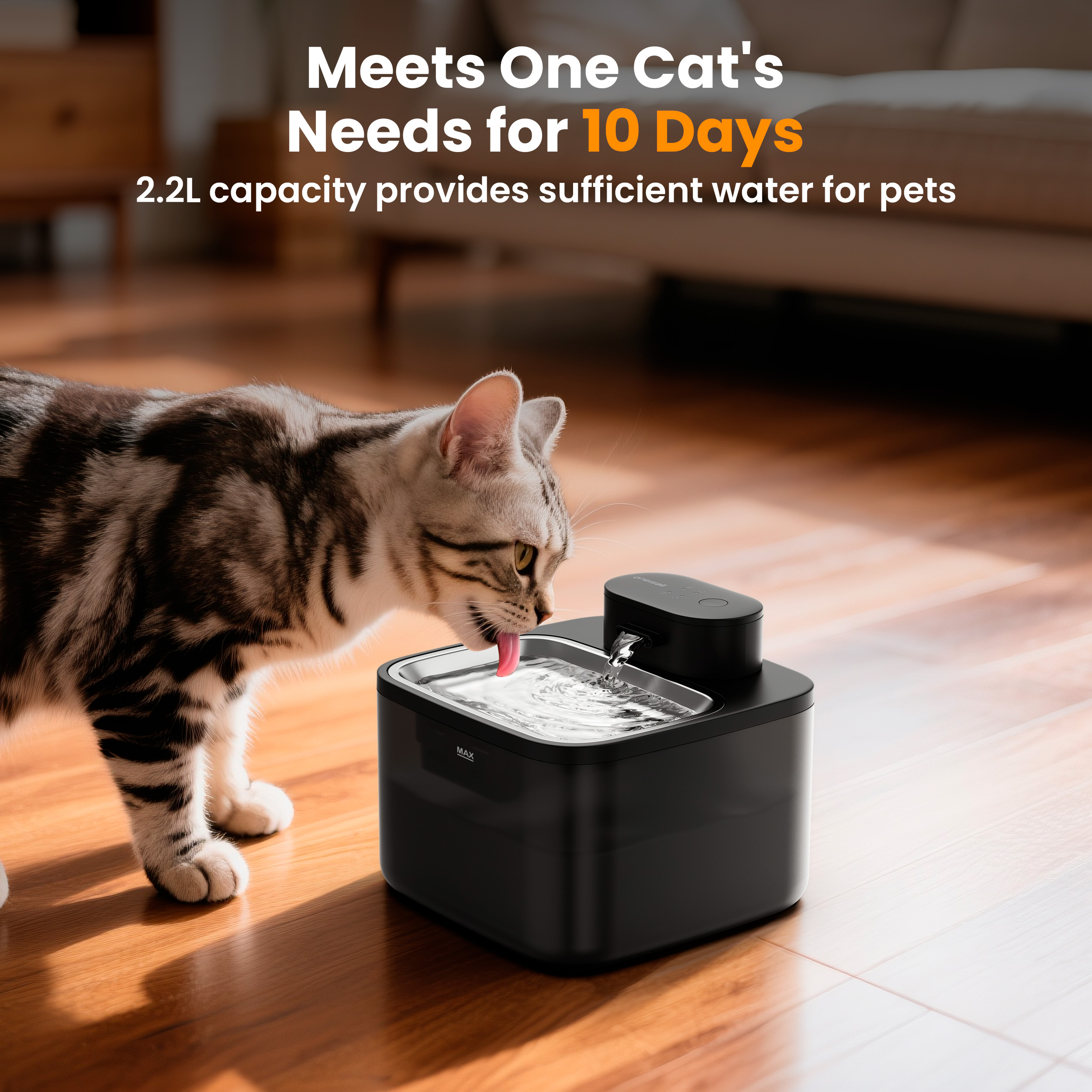 Oneisall CW-04 Wireless Cat Water Fountain, Stainless Steel, 2.2L photo 8