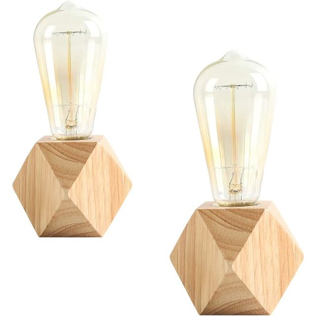 Lámpara de mesa pequeña de 2 piezas lámpara de noche con base de madera de diamante al lado de la lámpara, E27 60W perfecta para dormitorio, sala de estar u oficina (sin bombilla) esquí esquí Gafas de esquí