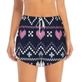 thumbnail image 3 of Uemuo Pixel Heart Winter Pattern Women's Athletic Shorts High Waisted Running Shorts with Liner Pockets Gym Elastic Workout Shorts-Medium, 3 of 9