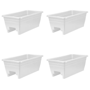 HC Companies Heavy Duty 24 In Plastic Deck Rail Box Planter, White (4 Pack)