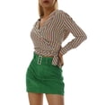 thumbnail image 4 of Qiylii Women Vintage Mini Skirt, Solid Color Corduroy Low Waist Short Dress, 4 of 5