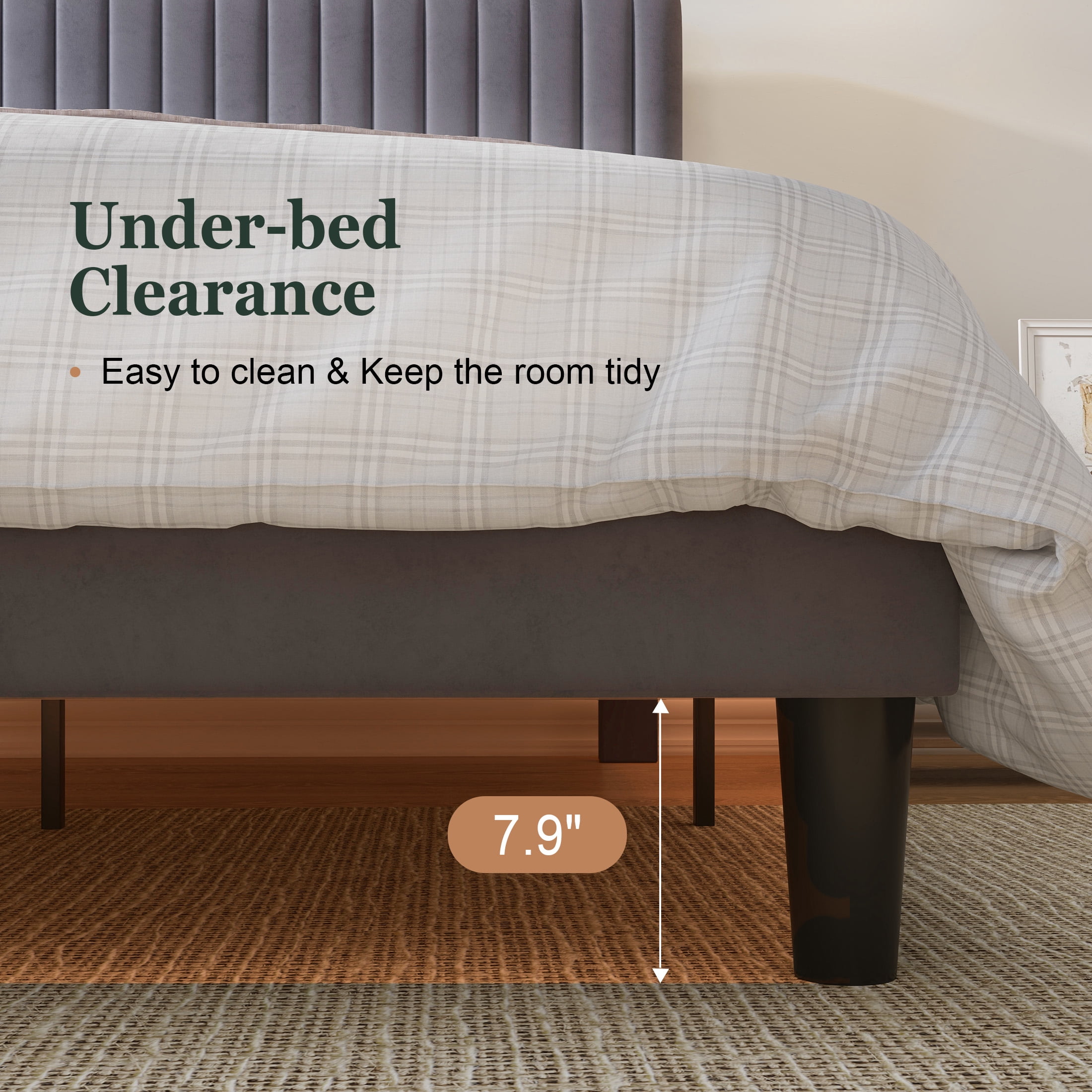 Amolife Queen Size Upholstered Platform Bed Frame with Adjustable Velvet Headboard, Grey