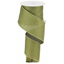 Moss Green with Gold Swiss Polka Dots Wired Ribbon, 2.5" x 10 Yards