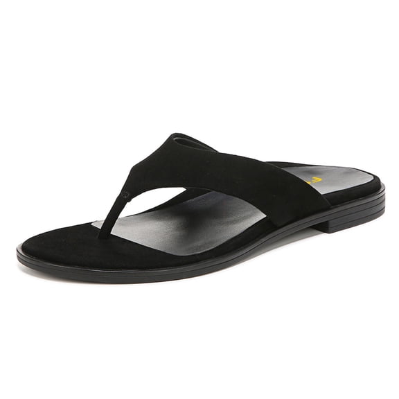 FSJ Women Simple Slide Flip Flops Thong Sandals T-Strap Flat Slip On Slippers Casual Comfort Vacation Summer Day Outfit Shoes Size 8 Black Suede