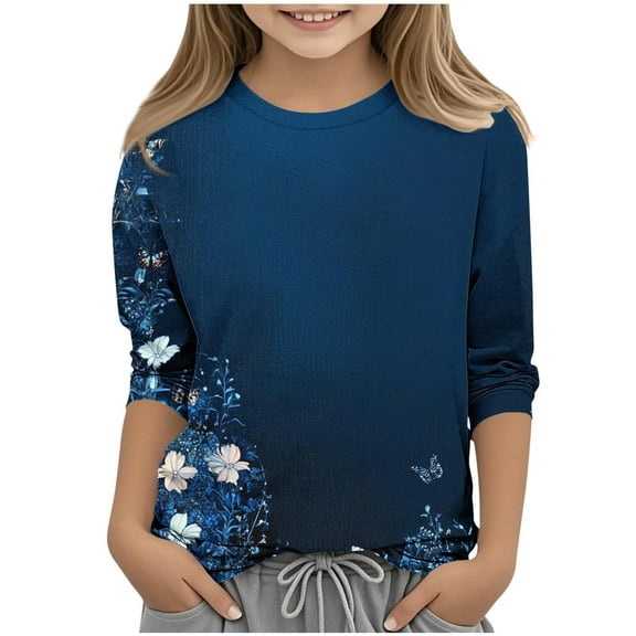 DeHolifer T-Shirts for Girl Floral Printed Crewneck Short Sleeve Casual Summer Lightweight Dressy Kids Shirts 3-12 Years