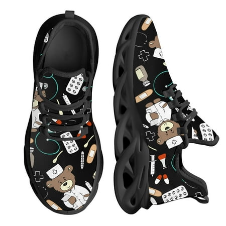 Medicine Doctor Bear Casual Women s Shoes Funny Flats Lace-up Sneakers Spring Breathable Beach Walking Shoes
