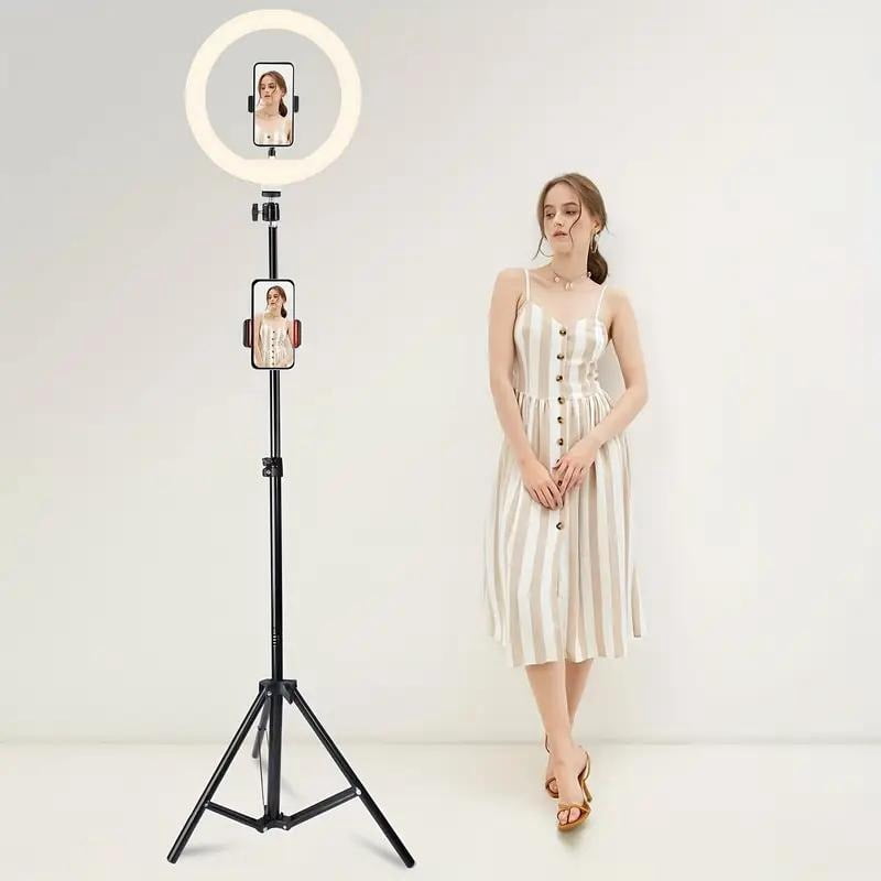UEGOGO  12" RGB LED Ring Light with 1.6M 2-Section Stand & Dual Phone Mounts, 10-Level Dimming/Color Change for TikTok Live, YouTube Videos, Makeup Tutorials.