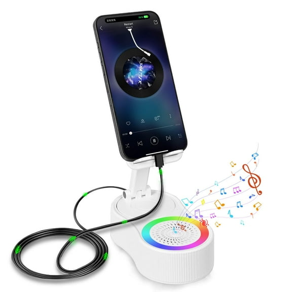 Cell Phone Stand with Wireless Bluetooth Speaker & Anti-Slip Base HD Surround Sound Adjustable Foldable Holder for iPhone iPad Samsung Galaxy Perfect for Home - White