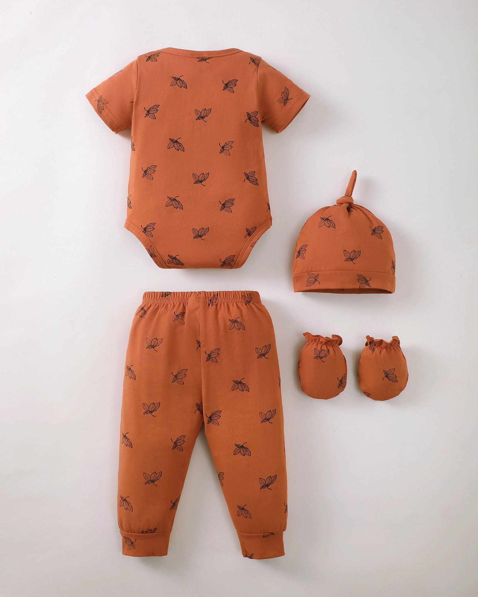 KIMI BEAR Newborn Baby Boys Layette Set Shower Gift Romper Set 4-Packs Pant Sets Short Sleeves Romper Top Long Sleeves Tops Plaid Leaves Print Clothes with Hats and Gloves Multiclolor NB