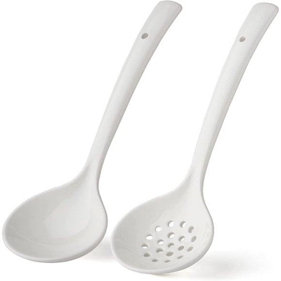 Ceramics Ladle Spoon Set of 2 Large Soup Ladle with Skimmer Slotted Spoons Kitchen Ladles Hot Pot Strainer Spoons for Cooking Serving Stirring (Style 3#)
