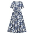 thumbnail image 6 of Levmjia Women's Porcelain Print Maxi Dress V Neck Short Sleeve Tiered Casual Flowy Summer Fashion Long Dress For Beach Vacation, 6 of 9