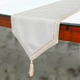 thumbnail image 2 of The HomeCentric Luxury Ivory Grey Table Runner 14 x 36 inch Chevron Weave Lace Tassels Linen Fabric Geometric Pattern Modern Style, 2 of 4