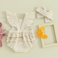 thumbnail image 3 of Bagilaanoe Newborn Easter Outfits Baby Girl Rompers Embroidery Fly Sleeve Bodysuits + Headband 3M 6M 12M 18M Infant Summer One Piece Jumpsuit, 3 of 8