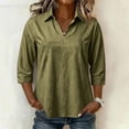 thumbnail image 3 of Women 3/4 Length Sleeve Shirts Lapel V Neck Solid Color Summer Tops Soft Cotton Casual Loose Fit T-Shirts (XL, Army Green), 3 of 7