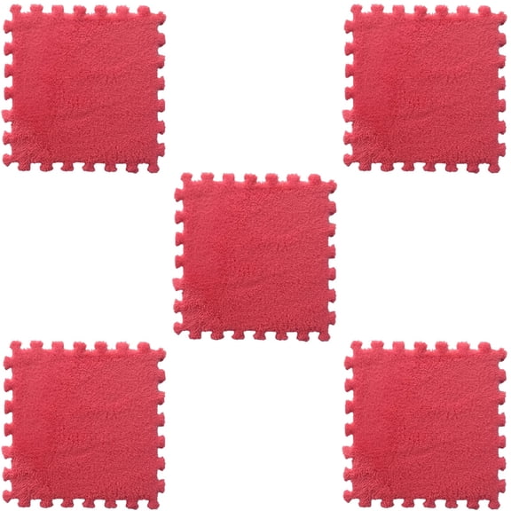 Iuhan Puzzle Carpet Tiles 5PCS, 11.81 Inch Square Polyester Velvet Interlocking Floor Mat, Non-Slip Soundproof Cushioned Foam Rug forKidsRoom Playroom Nursery Decor
