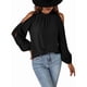thumbnail image 2 of Blusas Elegantes e Informales para Mujer, con Hombros Descubiertos, Cuello con Volantes, Camisas de Moda de Otoño para el Trabajo Negro M, 2 of 10