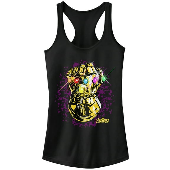 Junior's Marvel Avengers: Avengers: Infinity War Gauntlet Sparkle Racerback Tank Top Black Small