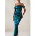 thumbnail image 4 of Vestido largo PRETTYGARDEN para mujer, ajustado fruncido, verde y floral, 4 of 9