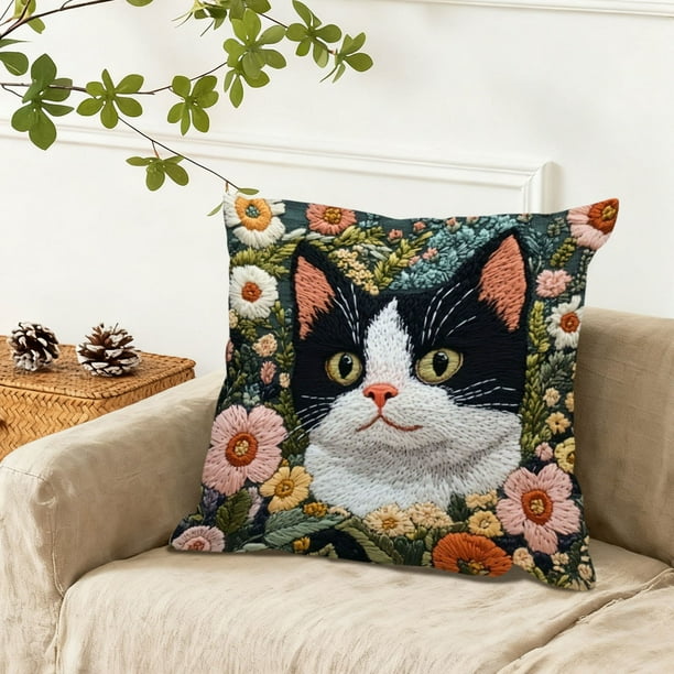 Funda de almohada con estampado de animales | Cojín de sofá de tela flocada | Cojín decorativo de 45 x 45 cm para salón y dormitorio