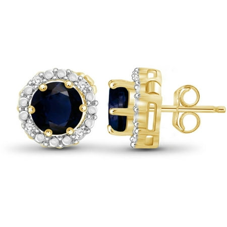 JewelersClub 2-1/2 Carat T.G.W. Sapphire and White Diamond Accent 14kt Gold Over Silver Halo Earrings