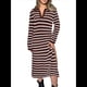thumbnail image 1 of Vestido de Suéter A Rayas para Mujer, Otoño, de Punto Grueso, Cuello en V, Larga, Abertura, Holgado, Midi. Marrón L, 1 of 9
