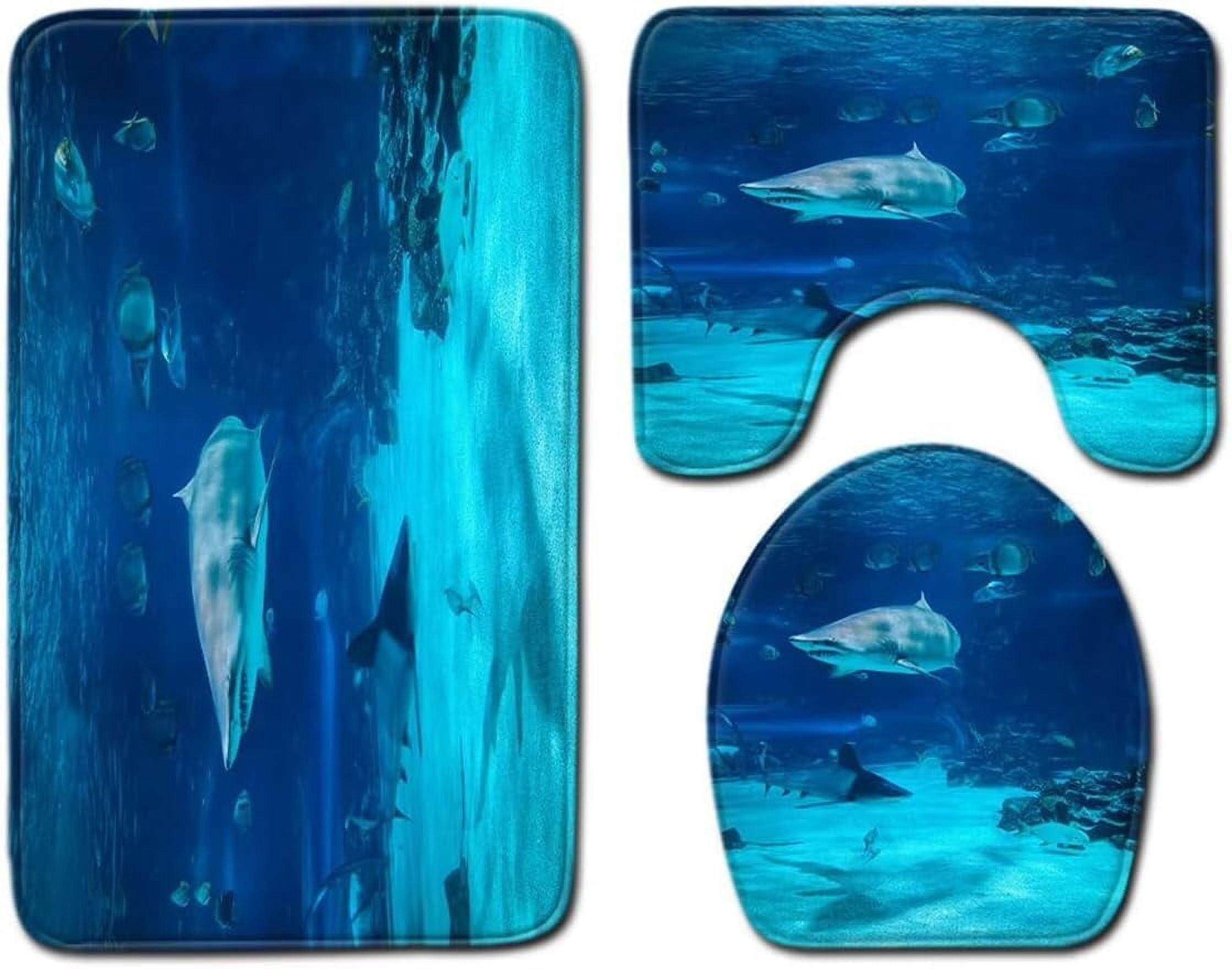 Manatee Shower Curtain Set Blue Ocean Marine Animal Waterproof Bath Curtain Sets with Non Slip Rugs 4pcs Bathroom Decor Accessories