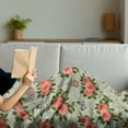 thumbnail image 3 of Shabby Flora Soft Flannel Fleece Blanket, Paris Lettering with Roses and Leaves Abstract Pale Blue Grey Backdrop, Cozy Plush for Indoor and Outdoor Use, 50" x 60", Salmon and Green, by Ambesonne, 3 of 5