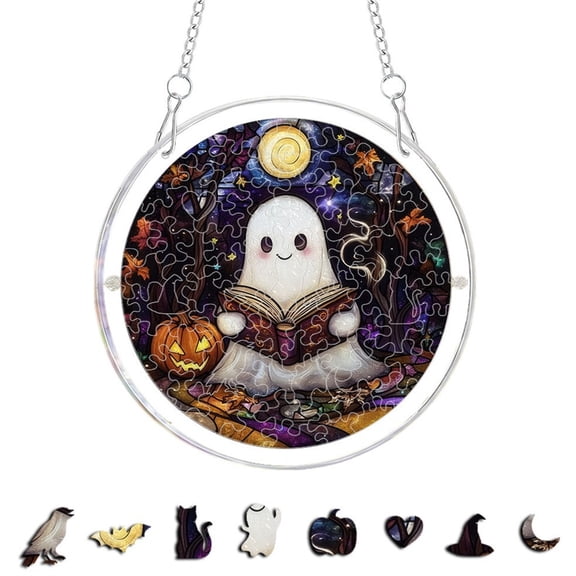Halloween Skeleton Witch Pumpkin Tree Acrylic Puzzle Hanging Ornaments