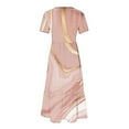 thumbnail image 5 of Penkiiy Women's Summer Casual Short Sleeve Crewneck Marble Print Swing Dress Flowy Tiered Maxi Beach Dress with Pockets S Beige, 5 of 7