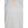 thumbnail image 4 of Tint + Shadow 3/4 Sleeve Crew Neck with Rhinestone Button Keyhole & Front Ruffle detail Knit Top-HEATHER GREY / L, 4 of 12
