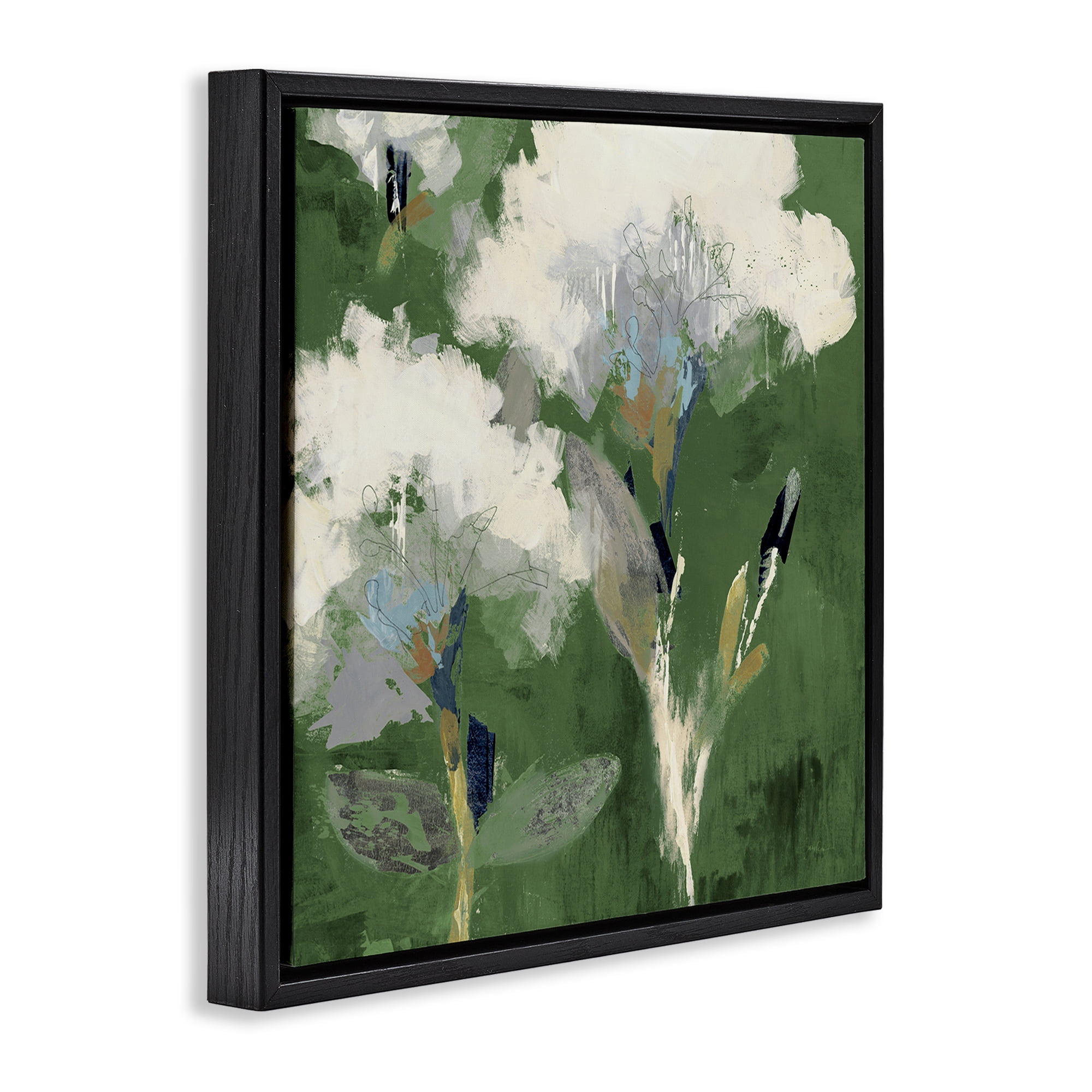 Stupell Industries Abstract Botanical Buds Plants & Flowers Painting Black Floater Framed Canvas Art Print Wall Art, 25 x 25