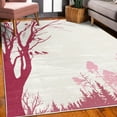 thumbnail image 3 of Forest Decorative Rug, Nature Theme the Panorama of a Forest Pattern Birds on Tree Branches Print, Quality Carpet for Bedroom Dorm and Living Room, 6 Sizes, Raspberry White, by Ambesonne, 3 of 4