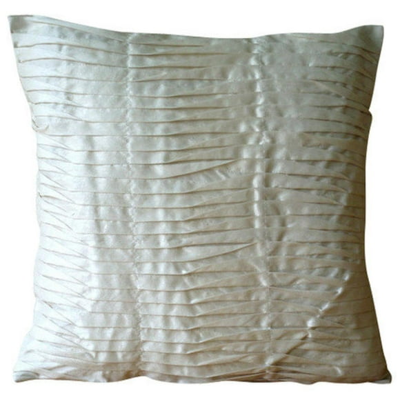 The HomeCentric Housses de Coussin Décoratives Ivoire Taies d'Oreiller Faites à la Main Lot de 2 16x16 Pouces (40x40 cm) Coussins Décoratifs en Soie pour Canapé Couleur Unie Plis Nervurés Housses de Coussin Texturées à Rayures - Beauté Ivoire