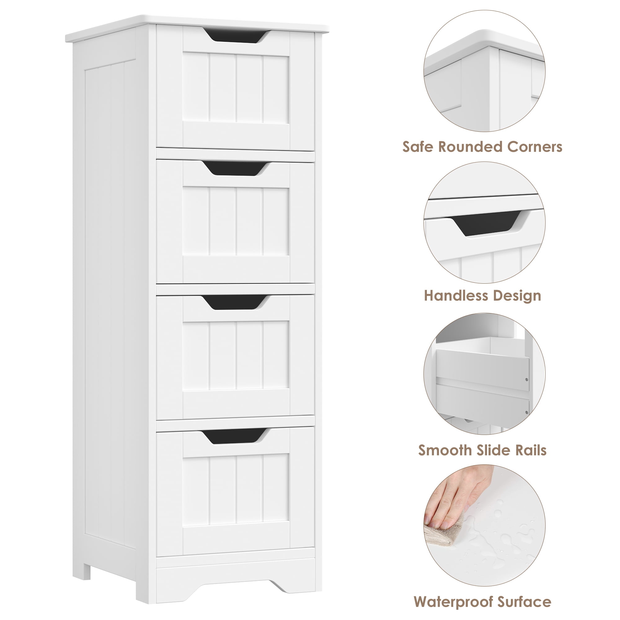 Homfa Bathroom Storage Cabinet, Free Standing Narrow Cabinet with 4 Drawers Entryway Storage Organizer for Living Room Bedroom, White