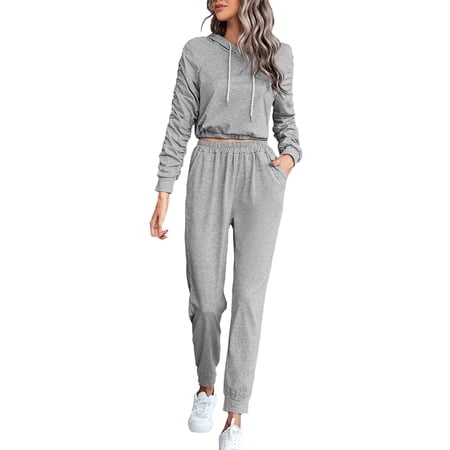TAIAOJING Women s Two Piece Outfits Workout Pants SetsWomens Solid Color Long Sleeve Pantsuit Hooded Top Stylish Casual Sports Suit TAIAOJING Women s Two Piece Outfits Workout Pants SetsWomens Solid Color Long Sleeve Pantsuit Hooded Top Stylish Casual Sports Suit