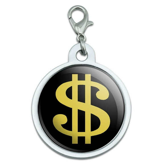 Dollar Sign Gold and Black Large Metal ID Pet Dog Tag