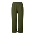 thumbnail image 6 of Linen Pants for Women Petite Wide Leg Baggy Elastic Waist Flowy Palazzo Casual Pants with Pockets Beach Travel Trousers Pull On Green 2XL, 6 of 6