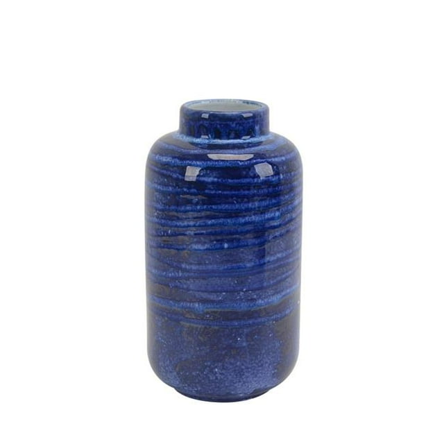 Benzara BM191673 Transitional Ceramic Vase with Round Opening - Blue - 5.25 x 5.25 x 10 in.