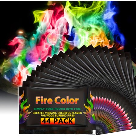 Magic Campfire Fire Color Changing Packets for Fire Pit (44 Pack) Outdoor Fireplaces & Bonfires, Rainbow Colored Flames - Perfect Camping Essential & Accessories - Must Have for Kids & Adults