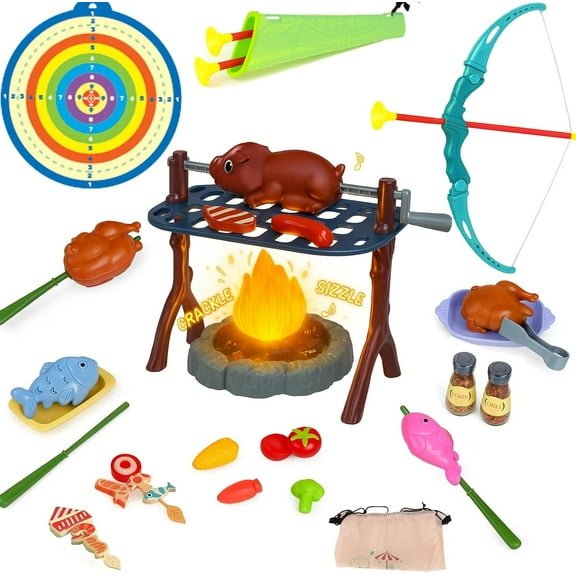 KidzAdventure Kids Camping Essentials: Pretend Play Toys Campfire/Toy Grill Playset & Bow and Arrow for Kids - Perfect Outdoor Play, Christmas, Holiday N Birthday Gifts for Toddlers Ages 3-5, 5-7