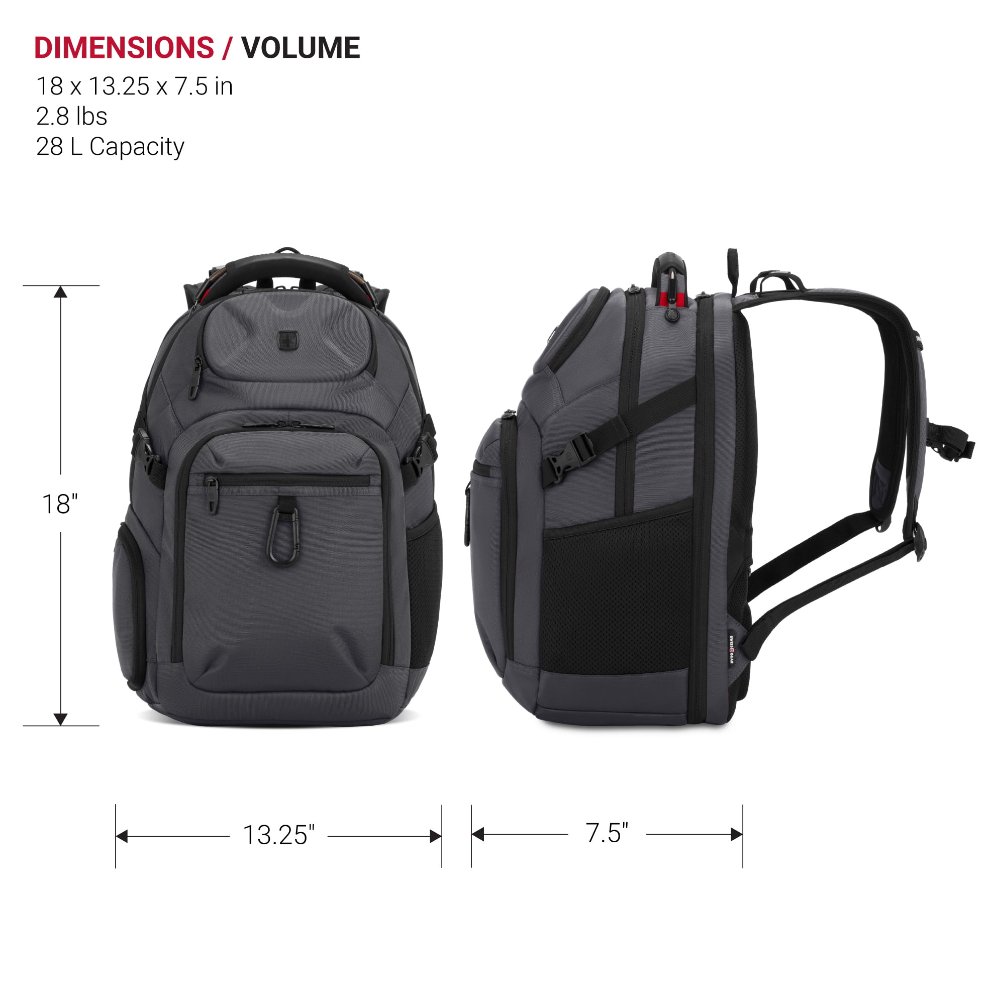 SWISSGEAR Stride ScanSmart Laptop Backpack, Dark Gray, Feature Packed for School, Travel, Everyday